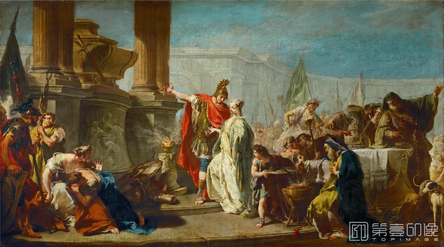 油画-卢浮宫-Giovanni Battista Pittoni the Younger (1687-1767)Polyxena Led as a Sacrifice to the Ghost of Achilles-0760